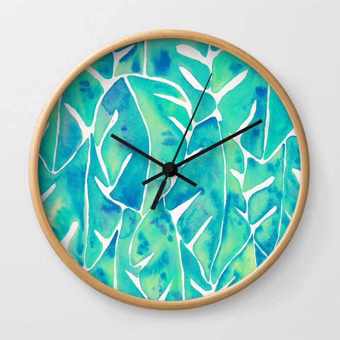 Split Leaf Philodendron – Turquoise Wall Clock