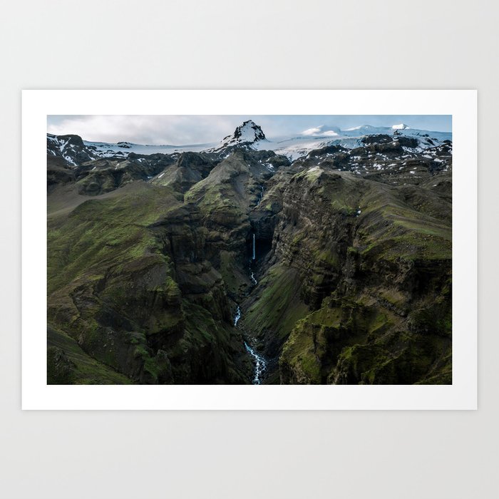 Panorama of hidden Waterfall in Iceland Art Print
