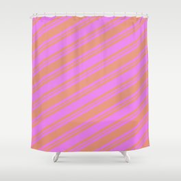 [ Thumbnail: Violet and Dark Salmon Colored Striped/Lined Pattern Shower Curtain ]