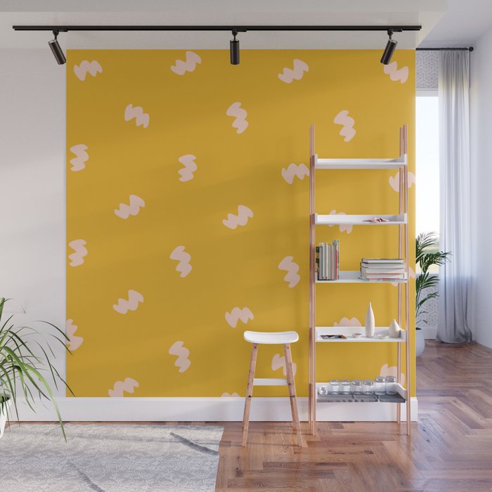 Em Squiggle Minimalist Pattern Mustard and Blush Wall Mural