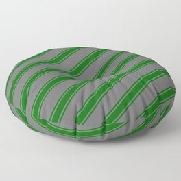 [ Thumbnail: Dim Grey and Dark Green Colored Stripes Pattern Floor Pillow ]