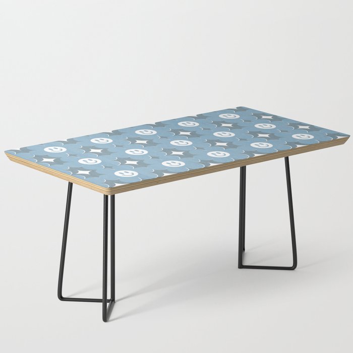 Retro happy smiley blooms pattern  # summer pale blue Coffee Table