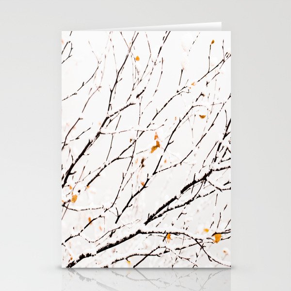 Snowy birch twigs and leaves #decor #society6 #buyart Stationery Cards