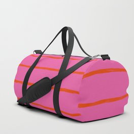 Bold Red Stripes on Tropical Pink Duffle Bag