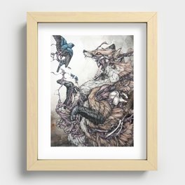 Red Fox and Indigo Bunting Recessed Framed Print