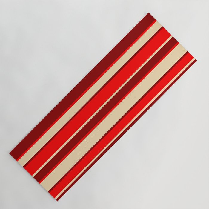 Dark Red, Red, and Tan Colored Striped Pattern Yoga Mat