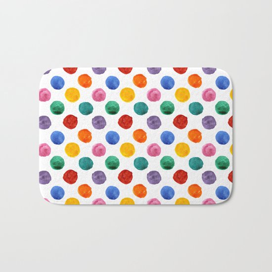 'Happiness and joy', colorful watercolor dots Bath Mat