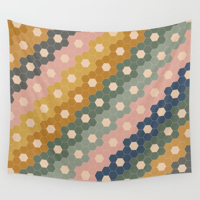 Hexagon Flowers Wall Tapestry