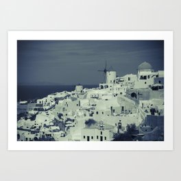 Santorini, Greece 2 Art Print | Luxury, Town, Sea, Vacation, Digital, Abstract, Blue, Journey, Photo, Black and White 