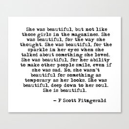 She was beautiful - Fitzgerald quote Canvas Print