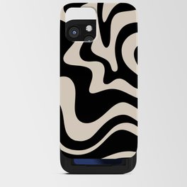 Retro Liquid Swirl Abstract Pattern 3 in Black and Almond Cream iPhone Card Case