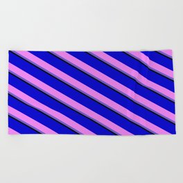 [ Thumbnail: Blue, Violet, Slate Blue, and Black Colored Lines Pattern Beach Towel ]
