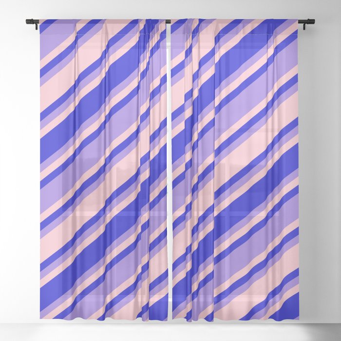 Pink, Blue, and Purple Colored Pattern of Stripes Sheer Curtain