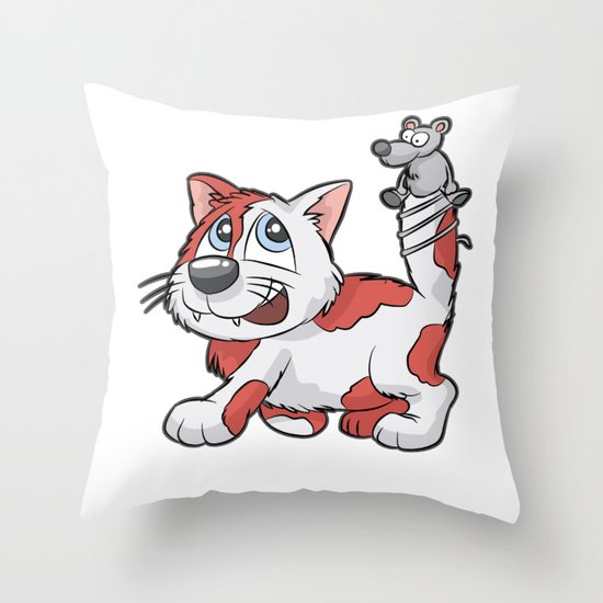 Red White Cat And Mouse Best Friends Love Gift Throw Pillow By
