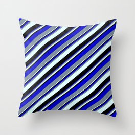[ Thumbnail: Blue, Light Slate Gray, Light Cyan, and Black Colored Lined/Striped Pattern Throw Pillow ]