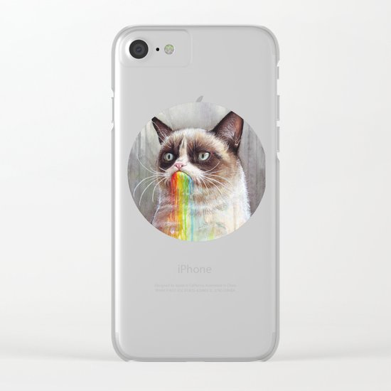 Cat Tastes the Grumpy Rainbow | Watercolor Painting Clear iPhone Case