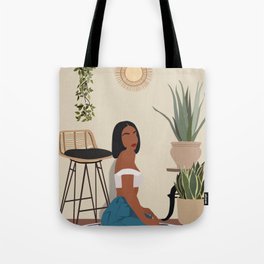 Girl and her plants Tote Bag