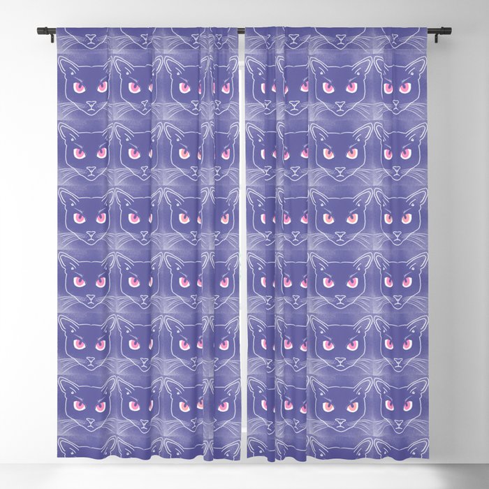 Retro Periwinkle Cat Silhouettes Hot Pink Mini Blackout Curtain