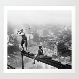 Tough Par Four - Golf Game at 1000 feet black and white photograph Art Print