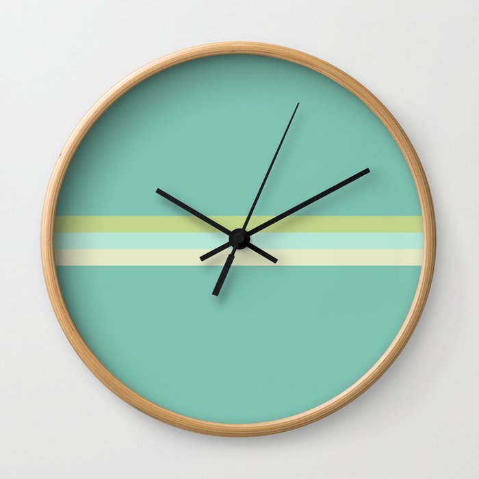 Treble Stripe in Aqua Blue and Lime Green. Minimalist Pattern Wall Clock