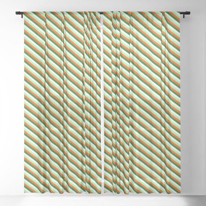 Green, Red, Dark Green & White Colored Stripes Pattern Sheer Curtain