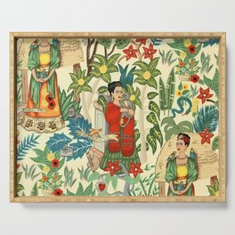 Frida's Coyoacán Mexican Garden of Casa Azul Lush Tropical  floral painting Serving Tray