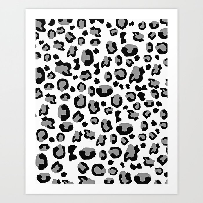 Drunken Cheetah Black White Gray Art Print