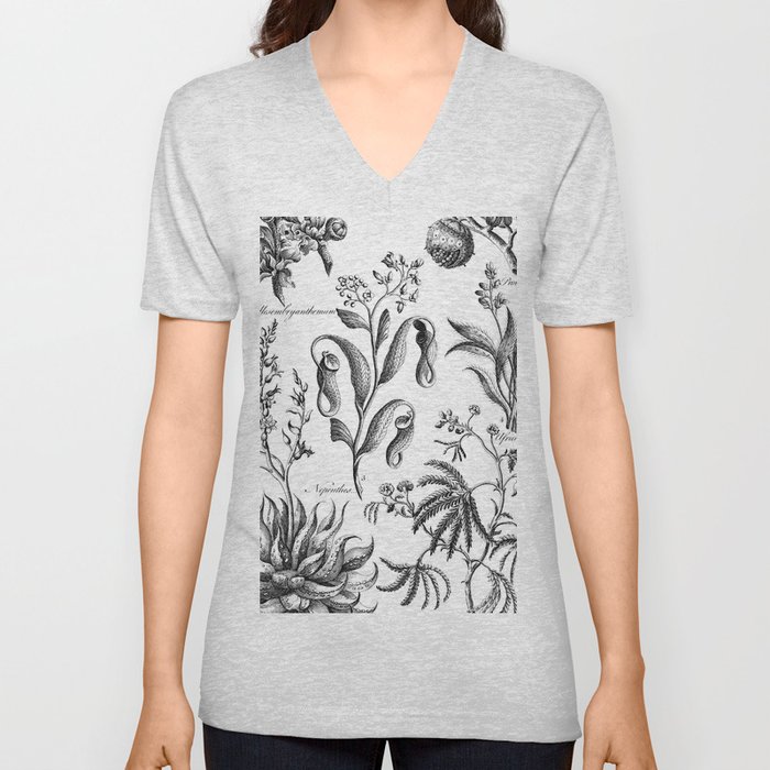 Antique Nepenthes and Drosera Print from 1757 V Neck T Shirt