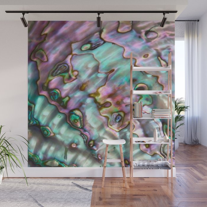 Glowing Cotton Candy Pink & Green Abalone Mother of Pearl Wall Mural