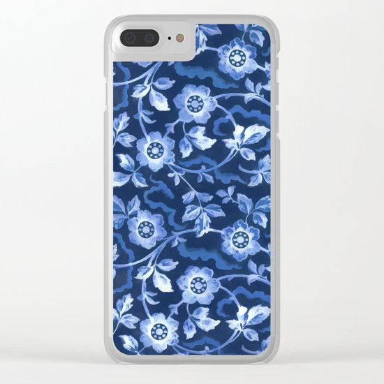 Blue floral pattern Clear iPhone Case