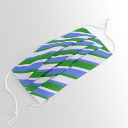 [ Thumbnail: Lavender, Royal Blue, and Green Colored Striped/Lined Pattern Face Mask ]