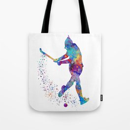 Girl Field Hockey Art Colorful Watercolor Artwork Sports Gift Tote Bag