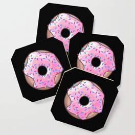 Pink Donut on Black Coaster