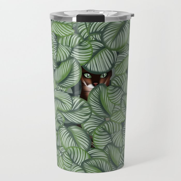 Bengal cat and Calathea orbifolia Travel Mug