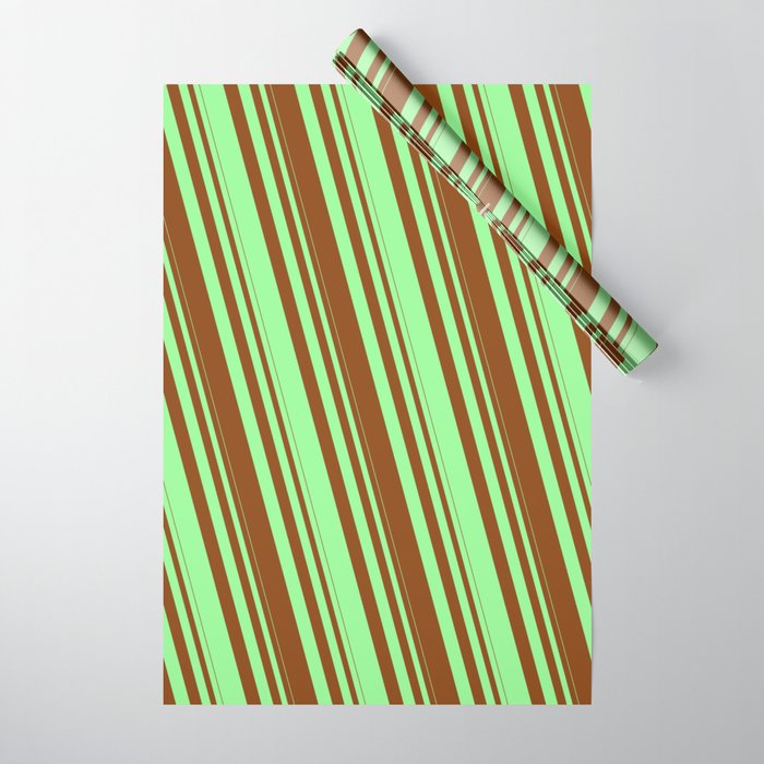 Brown and Green Colored Lined Pattern Wrapping Paper