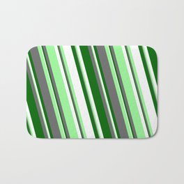 [ Thumbnail: White, Green, Dim Gray, and Dark Green Colored Lines Pattern Bath Mat ]