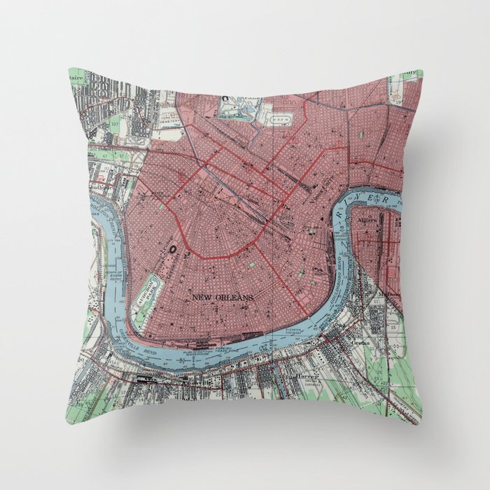 Vintage Map Of New Orleans Louisiana 1954 Throw Pillow By Vintage Map Of New Orleans Louisiana 1954 Throw Pillow