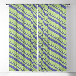 [ Thumbnail: Dark Blue & Green Colored Stripes Pattern Sheer Curtain ]