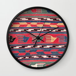 Southwestern Nomad III // 18th Century Colorful Red Blue Green Yellow Shapes and Bands Pattern Wall Clock