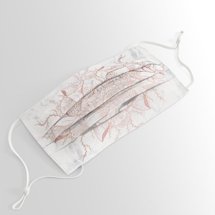Modern rose gold floral terrarium mandala white marble Face Mask by