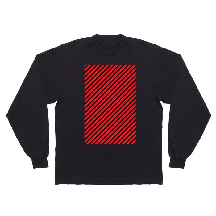 Red and Black Diagonal Stripes Long Sleeve T Shirt