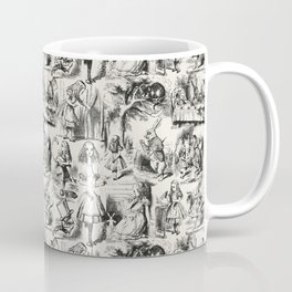 Alice in Wonderland | Toile de Jouy Pattern | Black | Beige | Vintage Pattern | Victorian Gothic | Coffee Mug