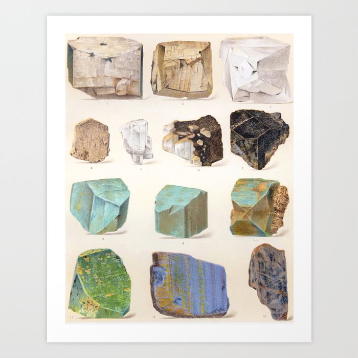 Minerals and Gems IV Vintage by Reinhard Brauns 1903 Colorful Blue Green Indigo  Crystals Art Print