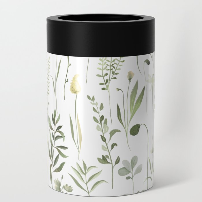 Watercolor Botanical Greenery Pattern Can Cooler