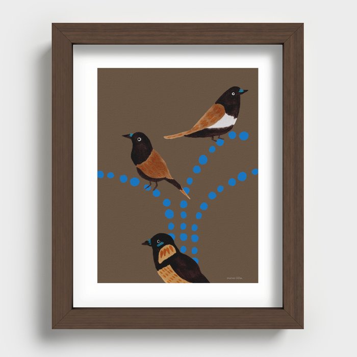 Birds on a Branch - Brown and Blue Recessed Framed Print
