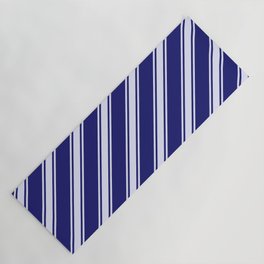 [ Thumbnail: Midnight Blue and Lavender Colored Striped Pattern Yoga Mat ]