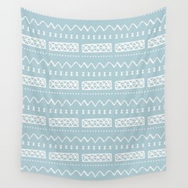 Zesty Zig Zag Bow Light Blue and White Mud Cloth Pattern Wall Tapestry