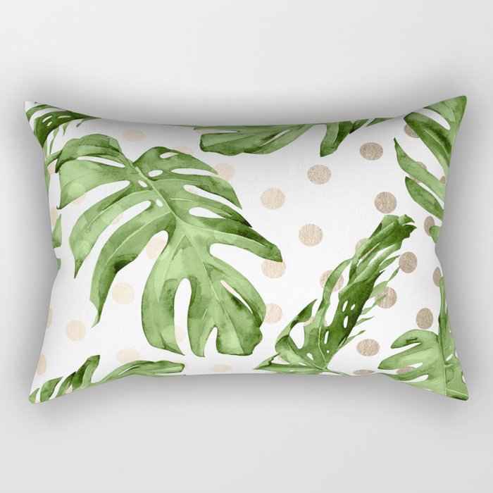 Simply Tropical White Gold Sands Dots and Palm Leaves Rectangular Pillow
