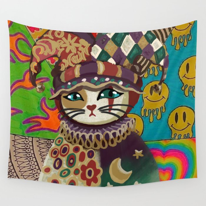 Cat in a joker costume Wall Tapestry