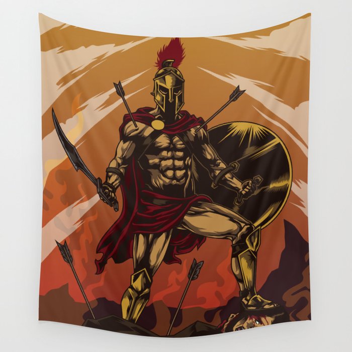 Spartan Warrior Triumphs Over His Enemies Wall Tapestry By